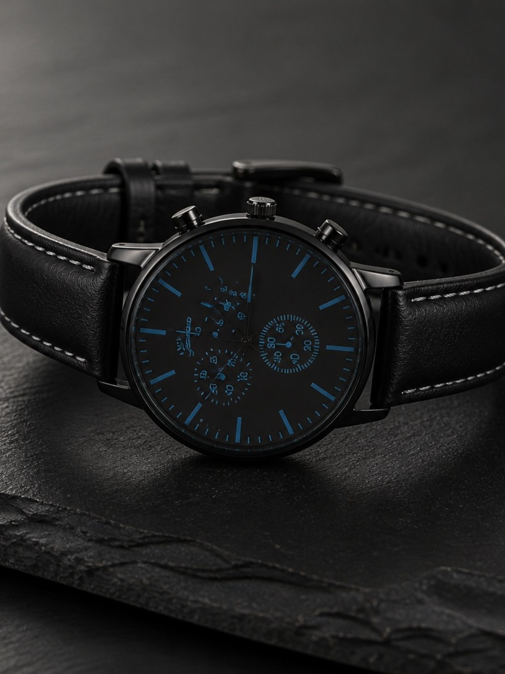 Geneva Men’s Luxury Timepiece Collection 44mm Black Leather Band Black/Blue Case